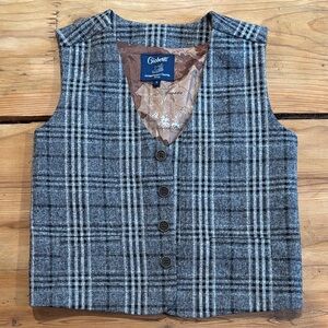 GIOBERTI 7 Italian Tweed Suit Vest Plaid Button Up Pockets Lined w/Map